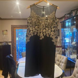 Rickie Freeman for Teri Jon Black Cocktail Dress with Silver Flowers